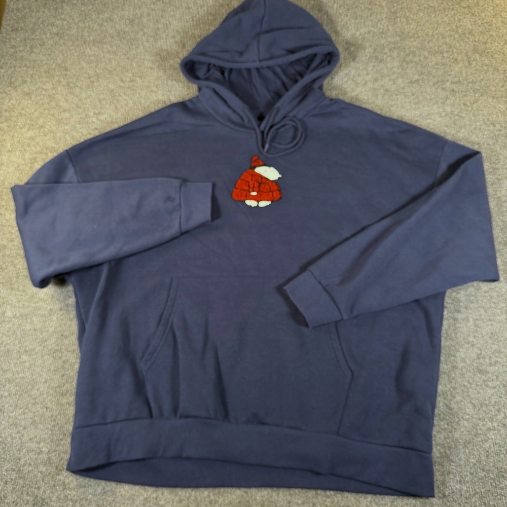 Peanuts Snoopy Blue Hoodie Mens 2XL Puffer Jacket Graphic Chenille Patch #3772 - Picture 10 of 10